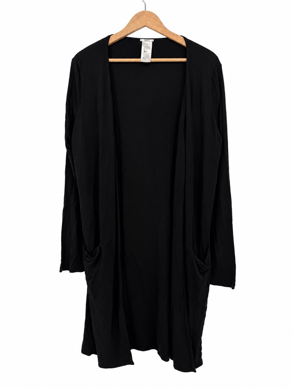 Wolford Black Long Open Front Cardigan XL Viscose Duster Pockets Luxury